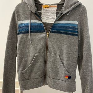 Aviator Nation Gray Hoodie with Blue Stripes
